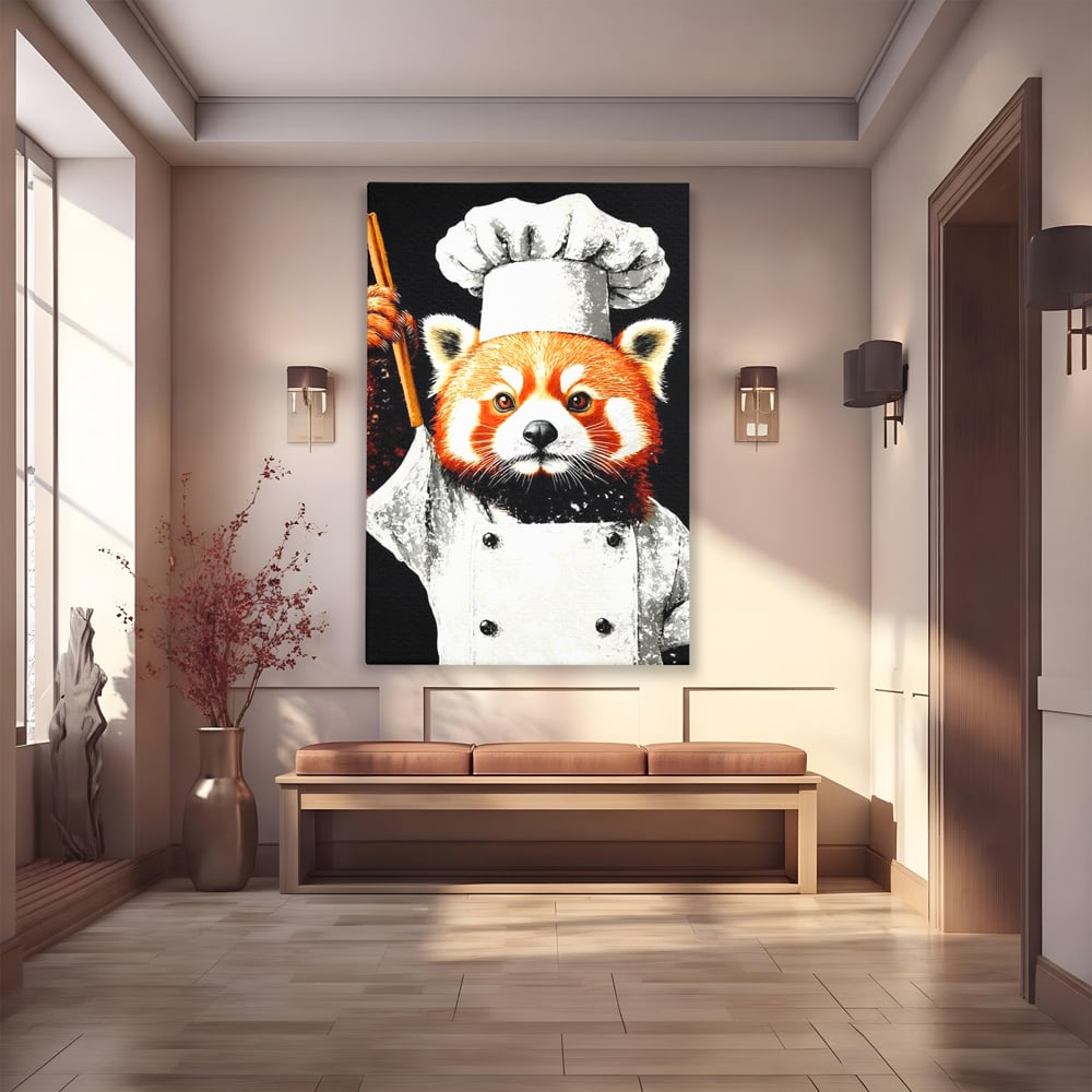 Tablou canvas cu tablou canvas cu panda rosu bucatar, fara rama, pe sasiu de lemn